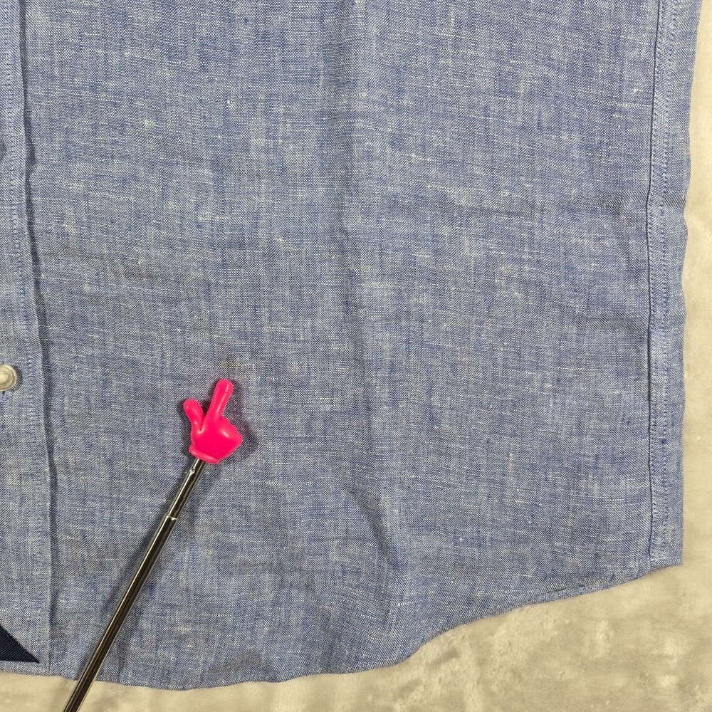 UNTUCKit Shirt Men's Large Blue 100% Linen Classic Valente Slim Fit Short Sleeve - Picture 9 of 10